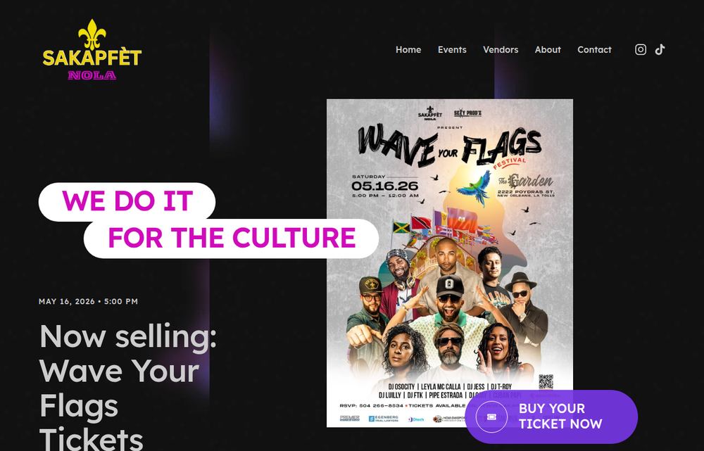 SakapFèt Nola website designed and built by Dtech